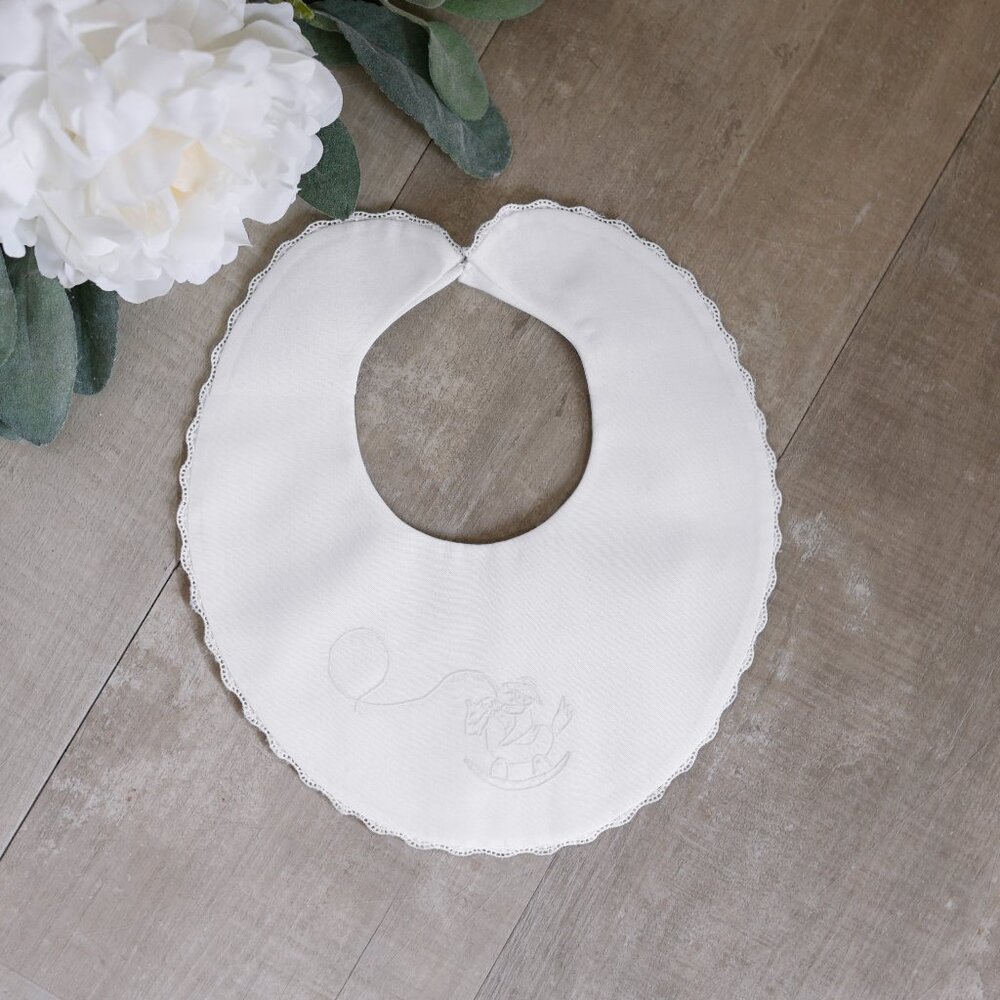 RARE White Heirloom Bib White Rocking Horse with Cowboy Feltman Brothers NWT